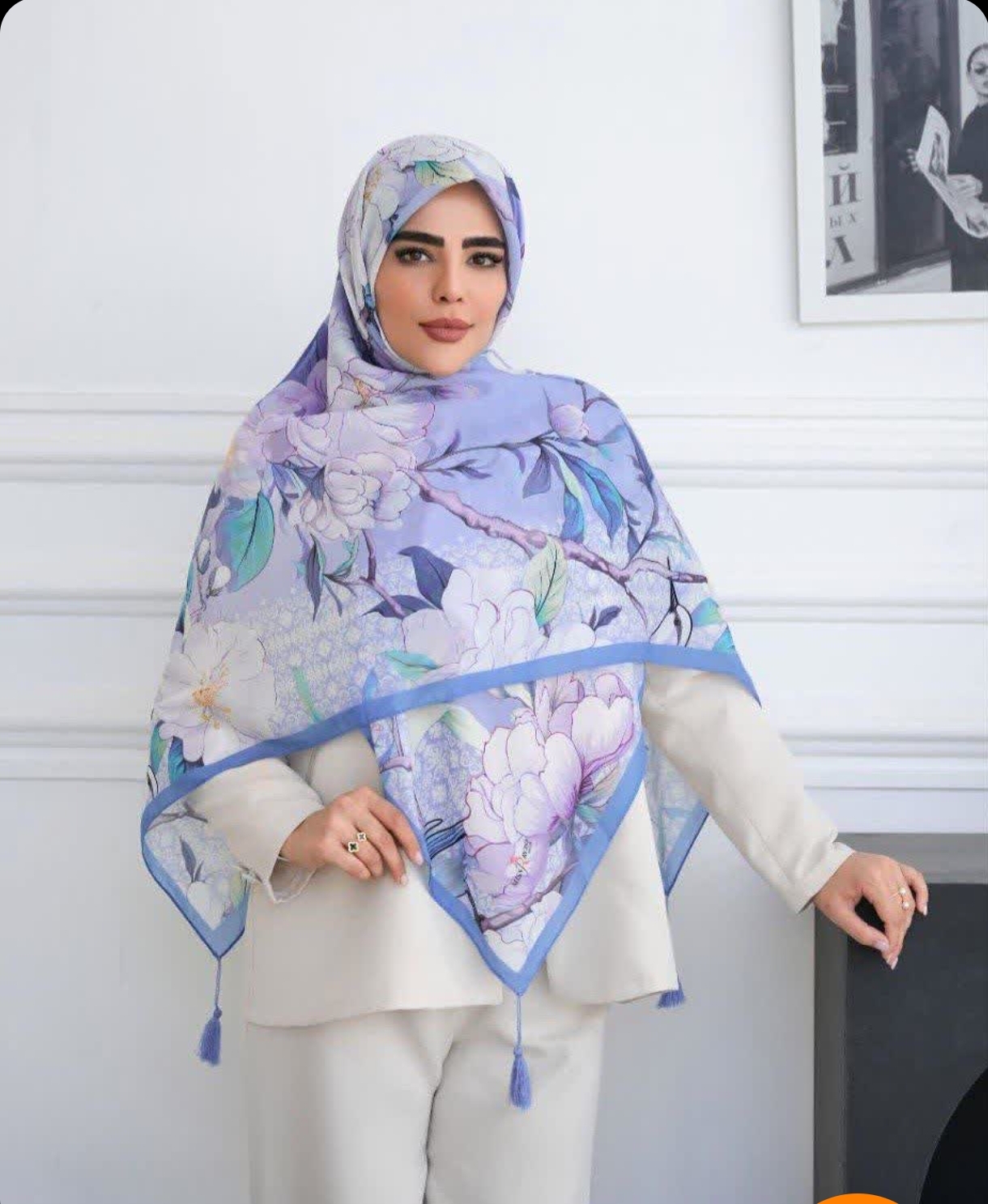 روسری حریر نخ پاستیلی منگوله دار دور دوخت140