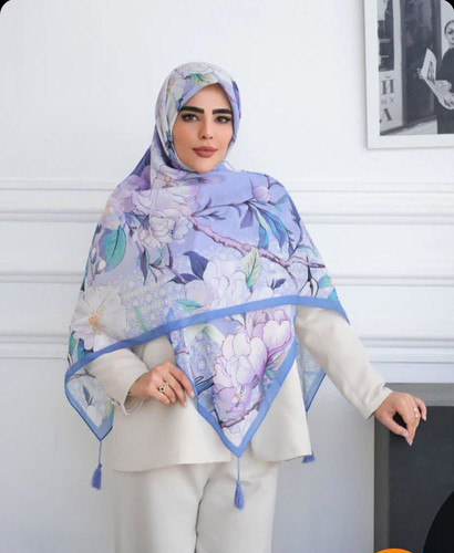 روسری حریر نخ پاستیلی منگوله دار دور دوخت140