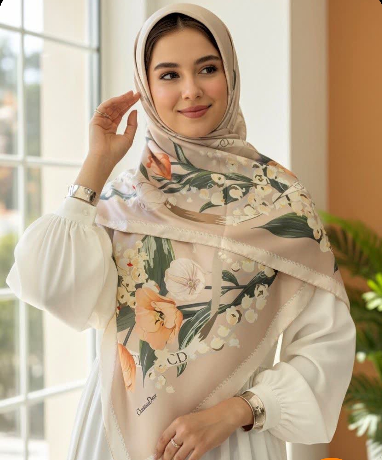 روسری ساتن ابریشم توییل دور دوخت براق سایز ۱۴۰