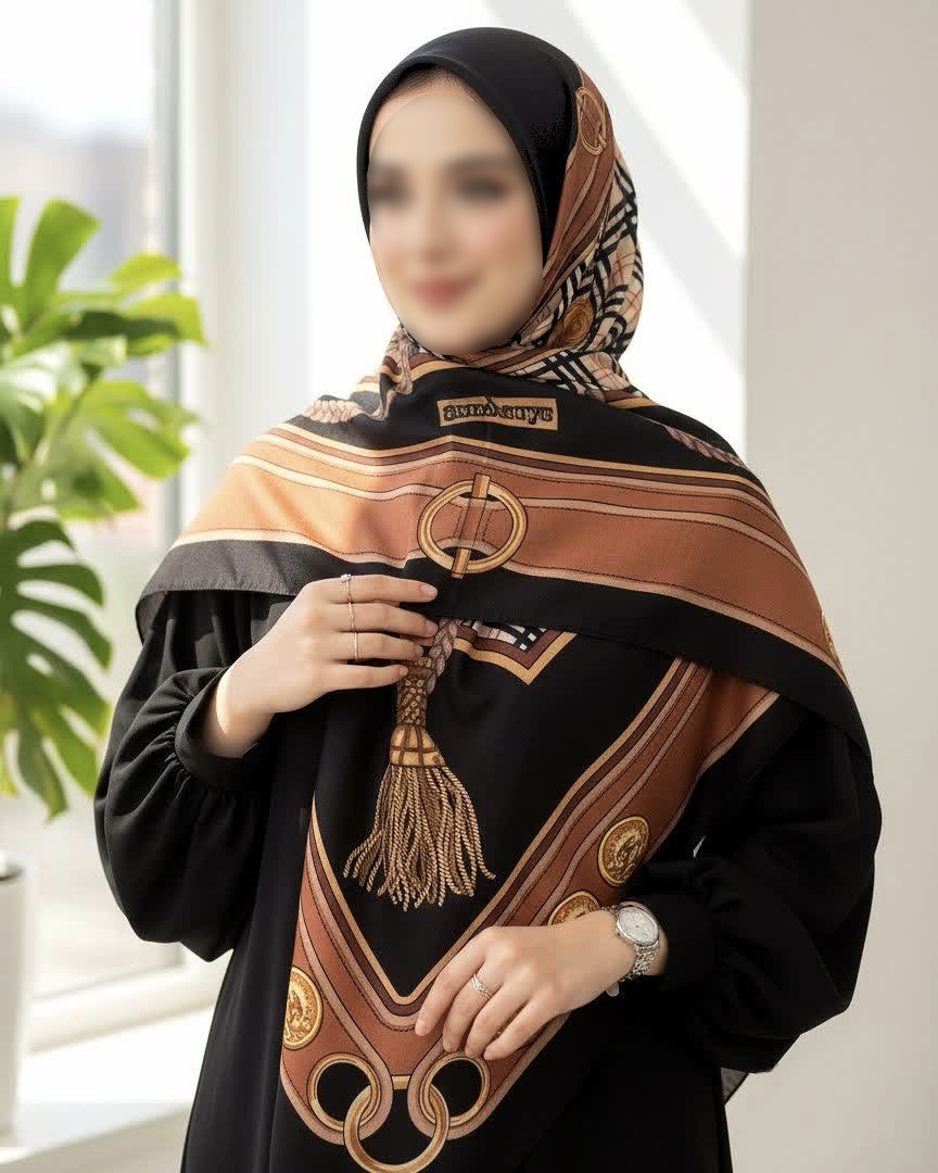 روسری نخی سیا اسکارف طرح زنجیری سایز ۱۴۰