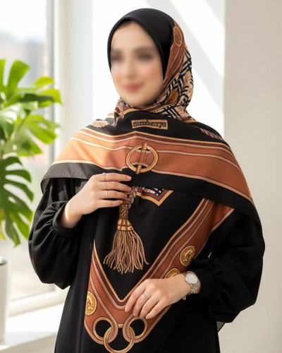 روسری نخی سیا اسکارف طرح زنجیری سایز ۱۴۰