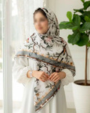روسری حریرنخ دست دوز طرح شاخه و پرنده سایز ۱۴۰